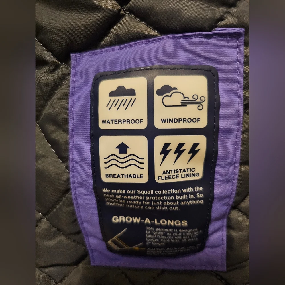 Lands' End Girls' Squall Jacket Purple Waterproof Windproof Hooded Size XL 16